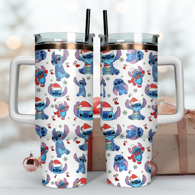 Stitch Cartoon Christmas Custom Stanley Quencher 40oz Stainless Steel Tumbler With Handle - Threewoofs - Image 2