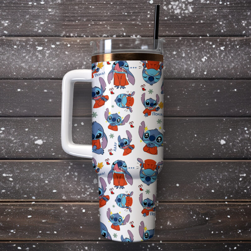 Stitch Cartoon Christmas Custom Stanley Quencher 40oz Stainless Steel Tumbler With Handle - Threewoofs - Image 4