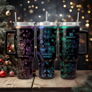 Stitch Cartoon Christmas Custom Stanley Quencher 40oz Stainless Steel Tumbler With Handle - Threewoofs