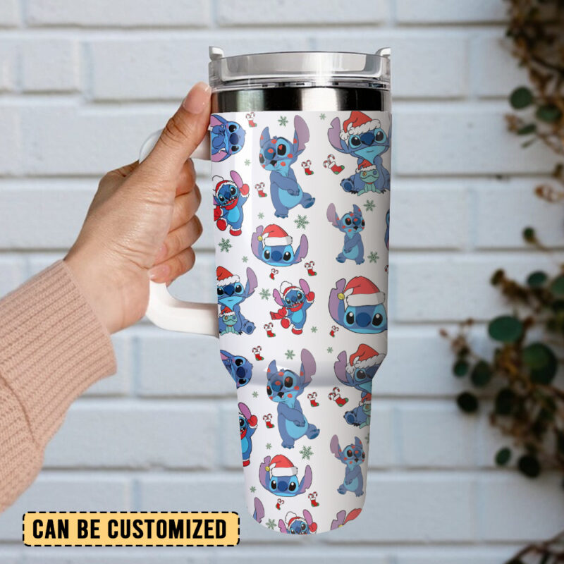 Stitch Cartoon Christmas Custom Stanley Quencher 40oz Stainless Steel Tumbler With Handle - Threewoofs - Image 3