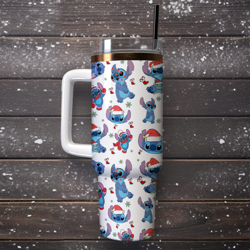 Stitch Cartoon Christmas Custom Stanley Quencher 40oz Stainless Steel Tumbler With Handle - Threewoofs - Image 4