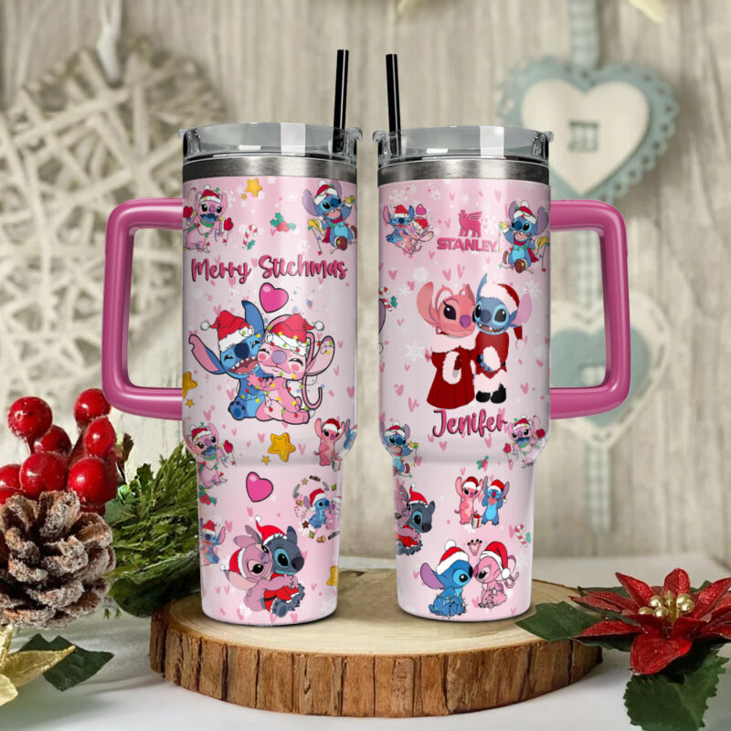 Stitch Cartoon Christmas Custom Stanley Quencher 40oz Stainless Steel Tumbler With Handle - Threewoofs - Image 3
