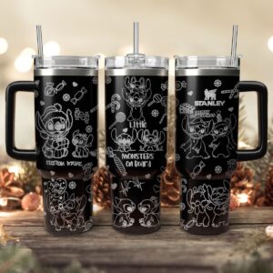 Stitch Cartoon Christmas Custom Stanley Quencher 40oz Stainless Steel Tumbler With Handle - Threewoofs