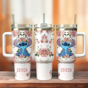Cute Floral Stitch Tumbler with Handle - Perfect for Coffee Lovers