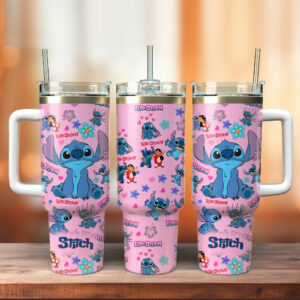Cute Stitch Travel Tumbler with Handle & Straw - Double-Wall Insulated, 40oz