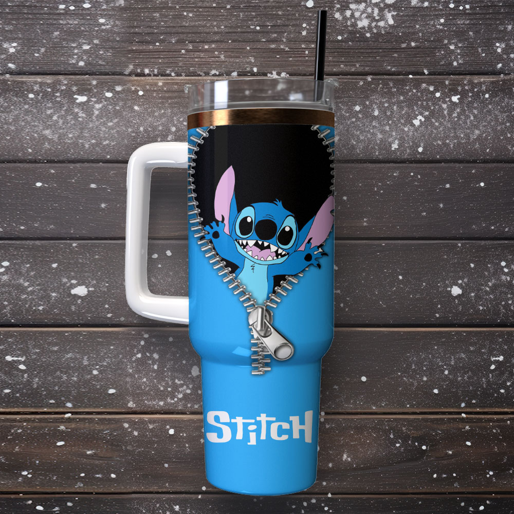 Cute Blue Character Tumbler with Handle - Insulated Stainless Steel Mug - Image 4