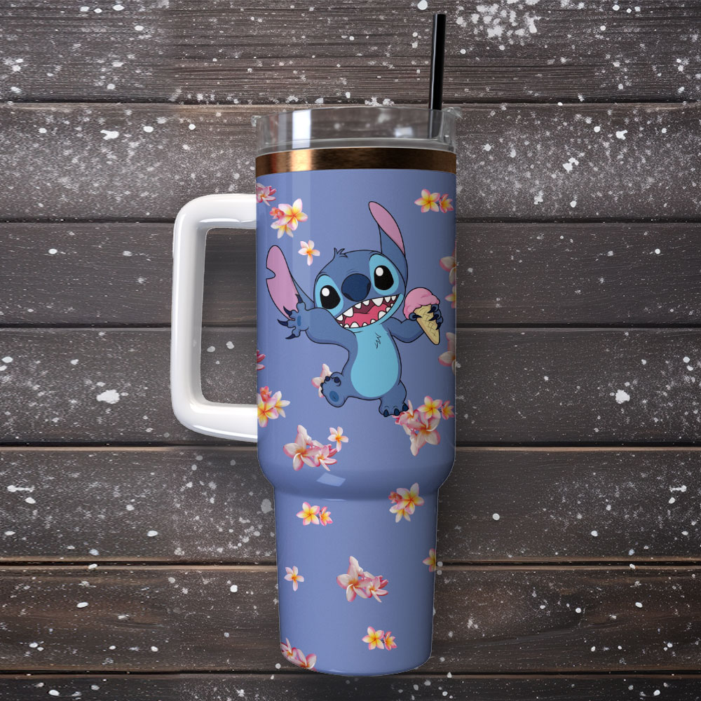Cute Cartoon Character Tumbler with Handle & Straw - Fun Floral Design - Image 4
