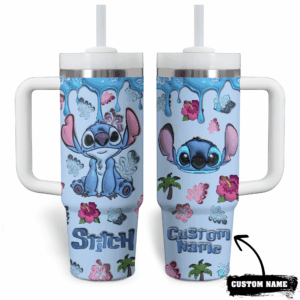 Personalized Cute Blue Character Tumbler with Straw - Custom Name Option