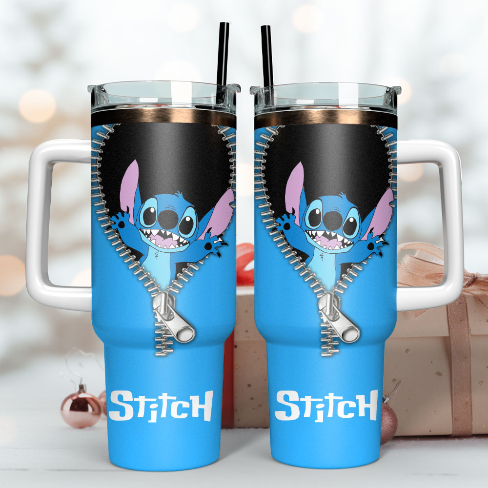 Cute Blue Character Tumbler with Handle - Insulated Stainless Steel Mug - Image 3