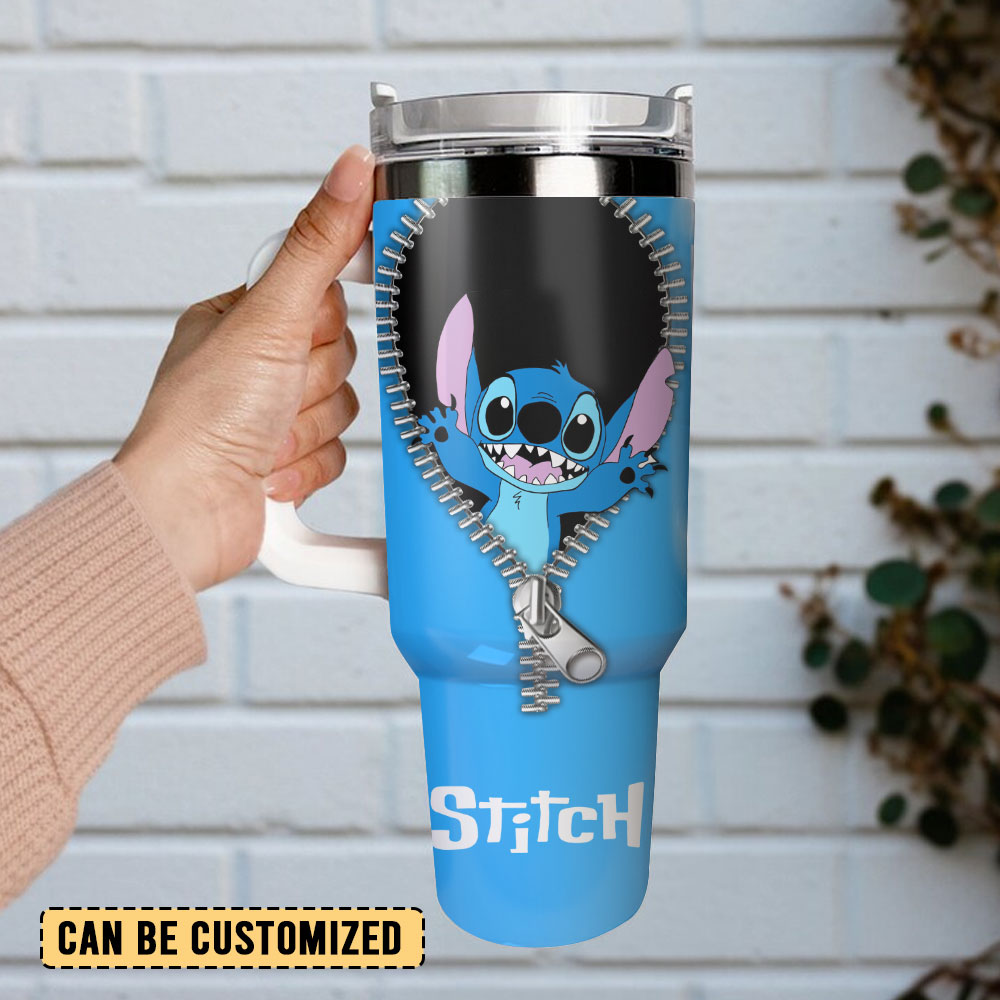 Cute Blue Character Tumbler with Handle - Insulated Stainless Steel Mug - Image 2
