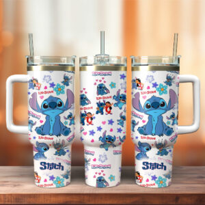 Adorable Stitch Tumbler with Handle - Double Wall Insulated for Hot & Cold Drinks
