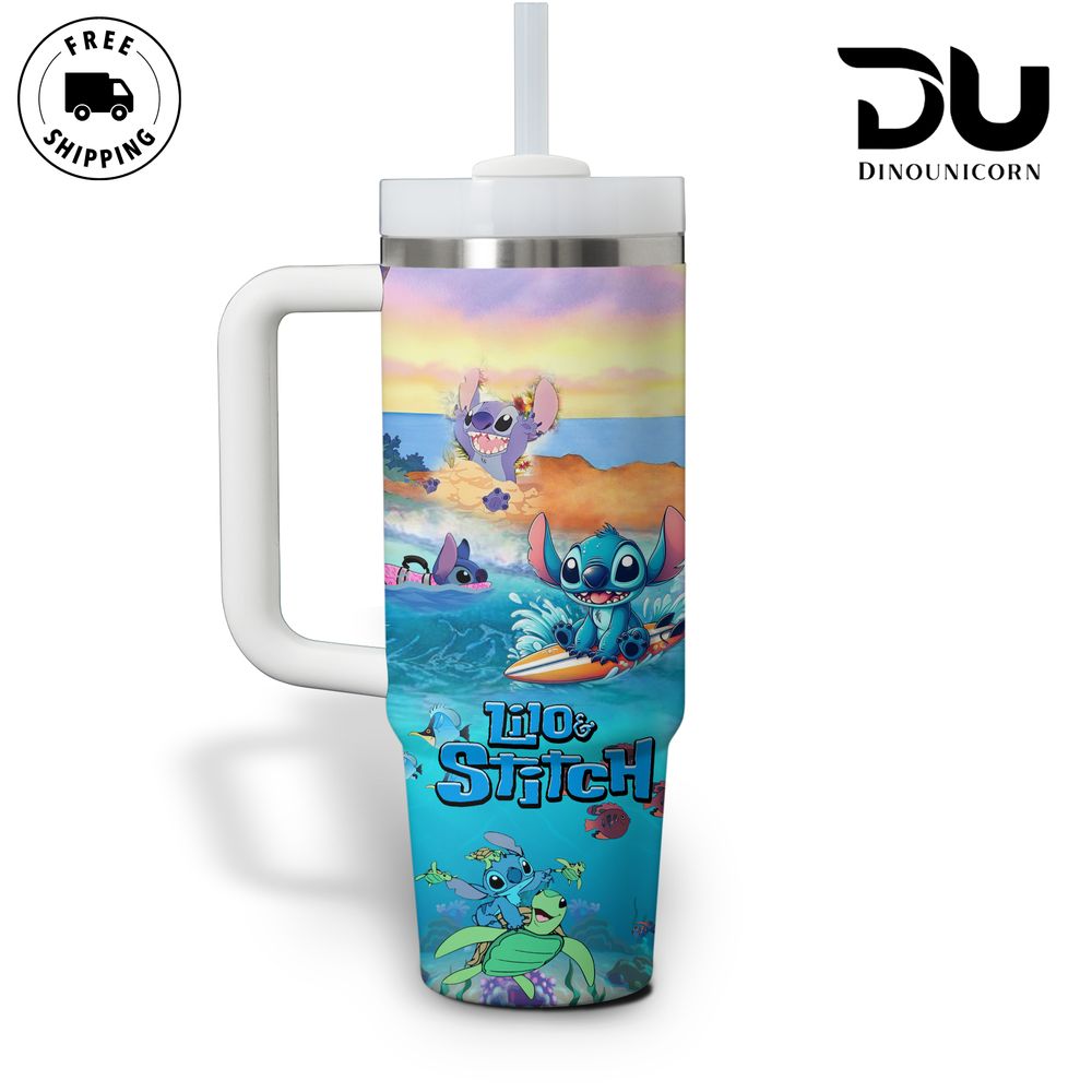 Lilo & Stitch Surf Adventure Tumbler - 40oz Stainless Steel Travel Mug with Handle - Image 2
