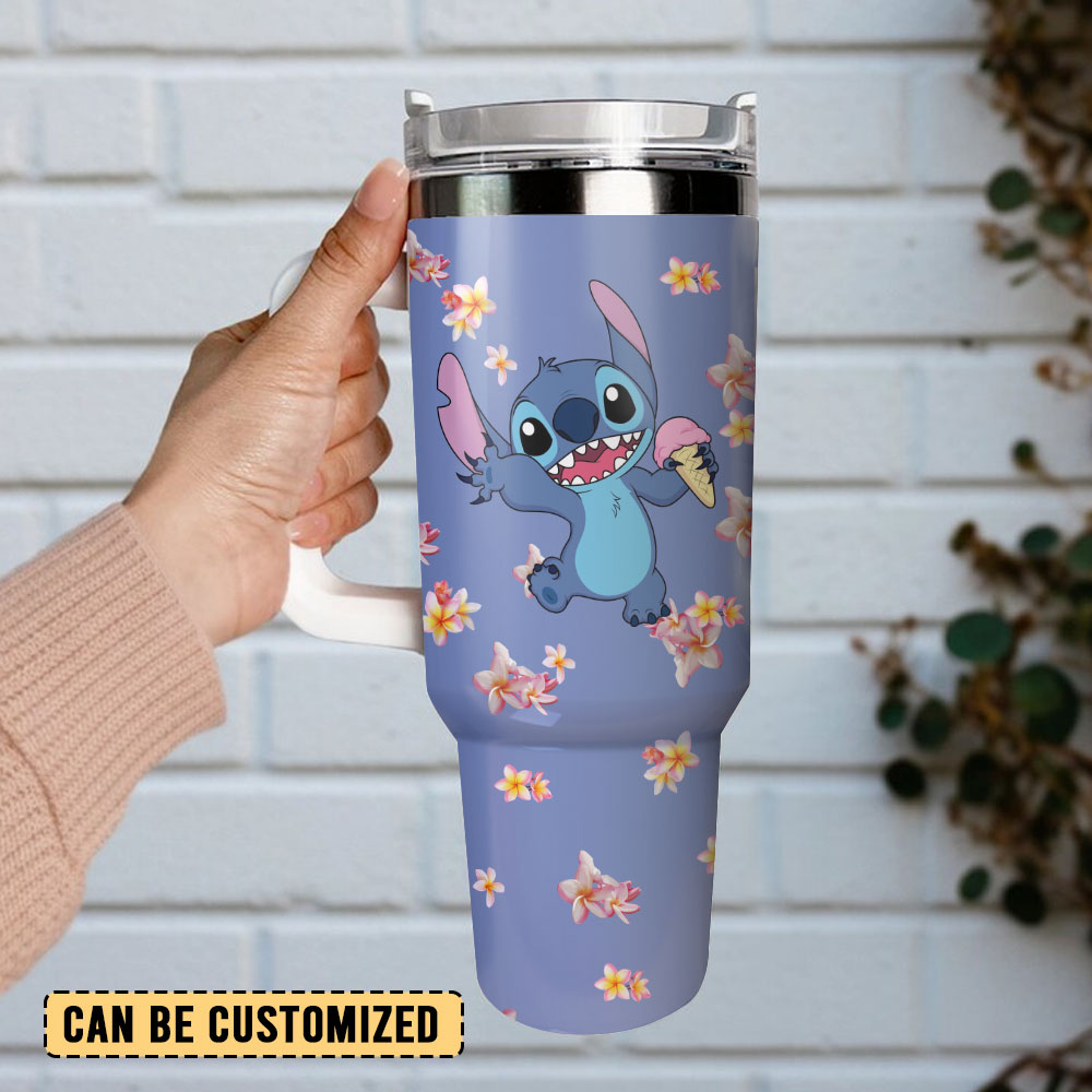Cute Cartoon Character Tumbler with Handle & Straw - Fun Floral Design - Image 2