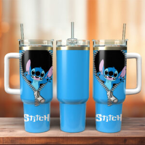 Cute Blue Character Tumbler with Handle - Insulated Stainless Steel Mug