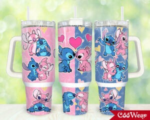 Cute Cartoon Love Tumbler - Adorable Characters with Handle & Straw