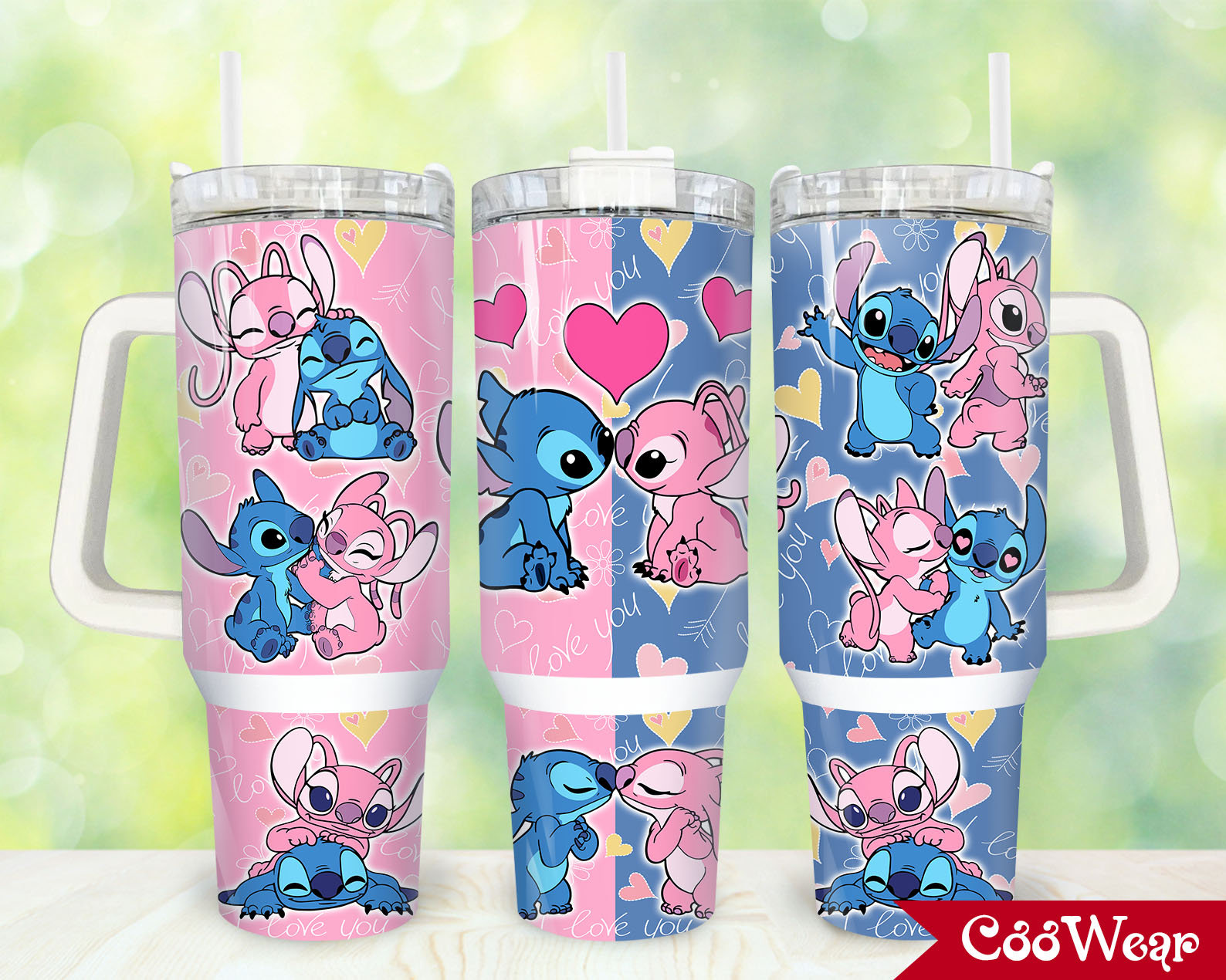 Cute Cartoon Love Tumbler - Adorable Characters with Handle & Straw