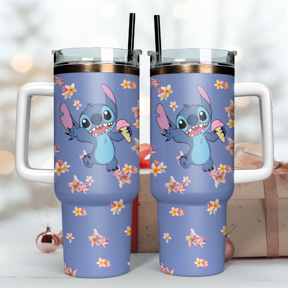 Cute Cartoon Character Tumbler with Handle & Straw - Fun Floral Design - Image 3