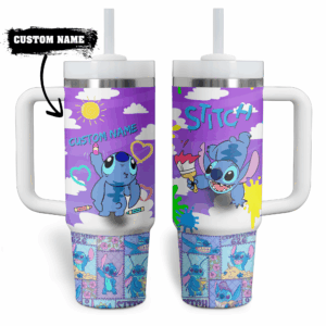 Personalized Stitch Tumbler with Straw - Custom Name, Colorful Design