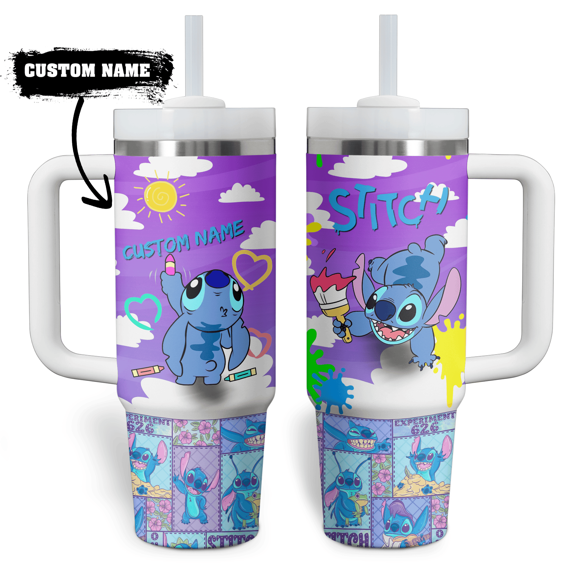 Personalized Stitch Tumbler with Straw - Custom Name, Colorful Design