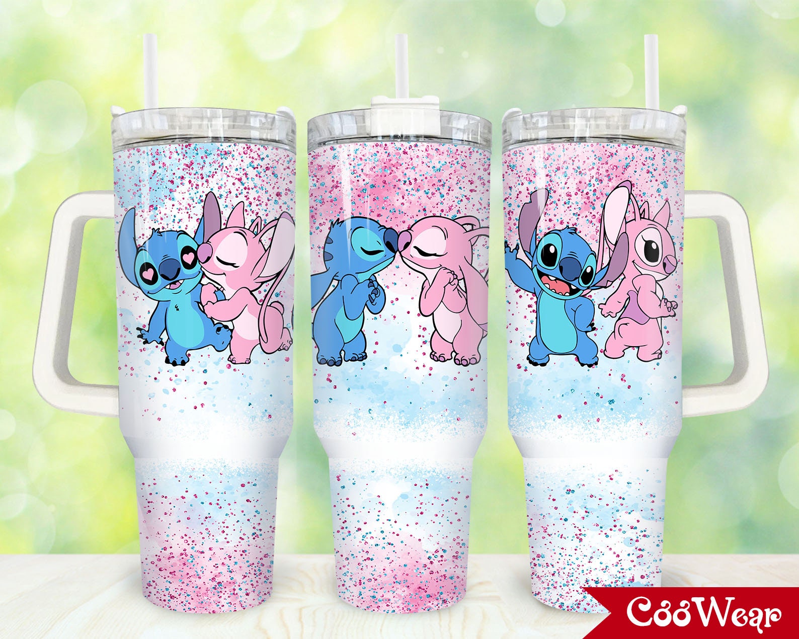 Cute Blue & Pink Character Tumbler with Handle - 40oz Travel Cup