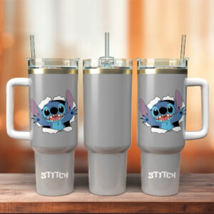 Cute Alien Stainless Steel Travel Mug with Handle - Insulated Tumbler with Straw
