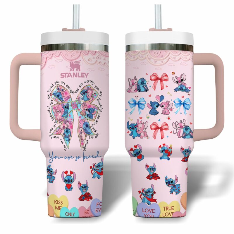 Stitch Cartoon Custom Stanley Quencher 40oz Stainless Steel Tumbler With Handle - Threewoofs - Image 3