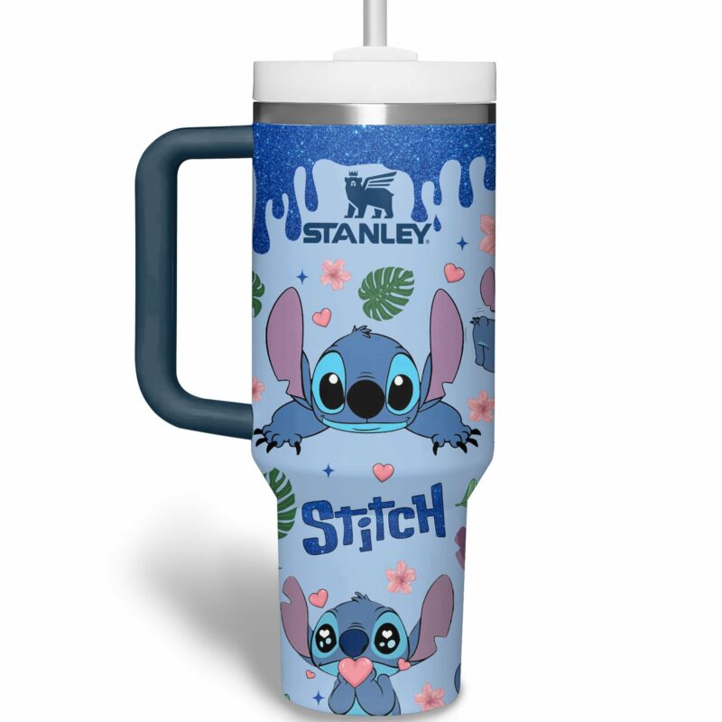 Stitch Cartoon Custom Stanley Quencher 40oz Stainless Steel Tumbler With Handle - Threewoofs - Image 3