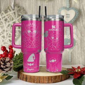 Stitch Cartoon Custom Stanley Quencher 40oz Stainless Steel Tumbler With Handle - Threewoofs