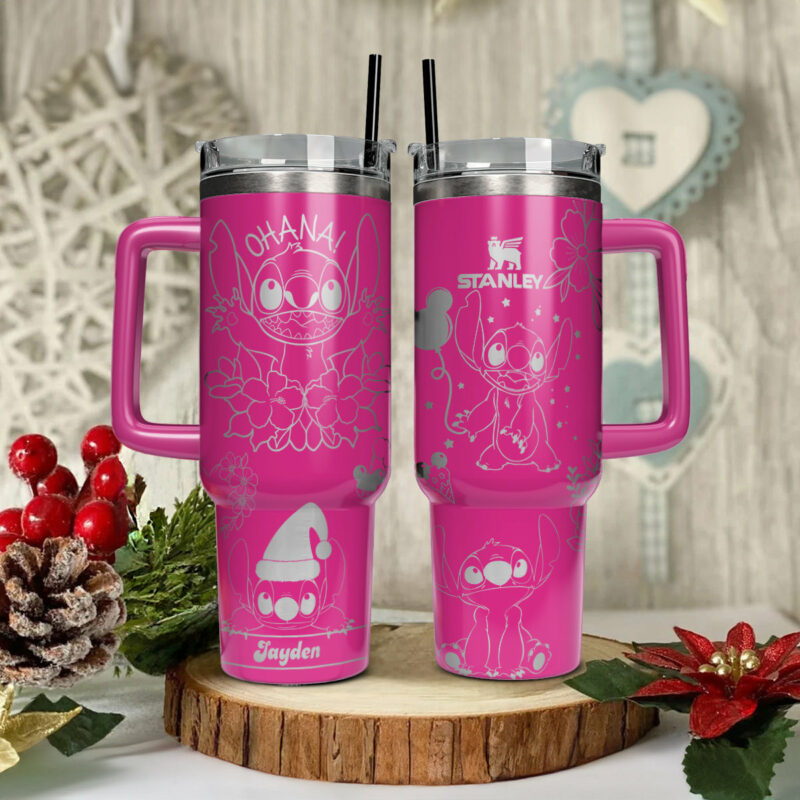Stitch Cartoon Custom Stanley Quencher 40oz Stainless Steel Tumbler With Handle - Threewoofs