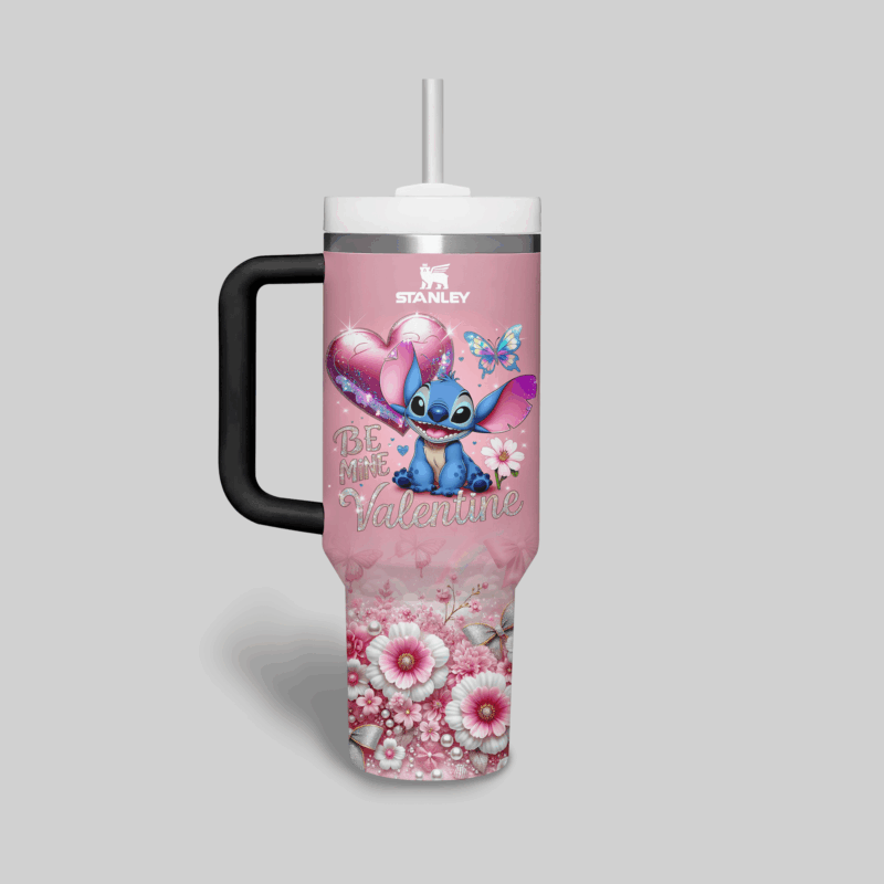 Stitch Cartoon Custom Stanley Quencher 40oz Stainless Steel Tumbler With Handle - Threewoofs - Image 2