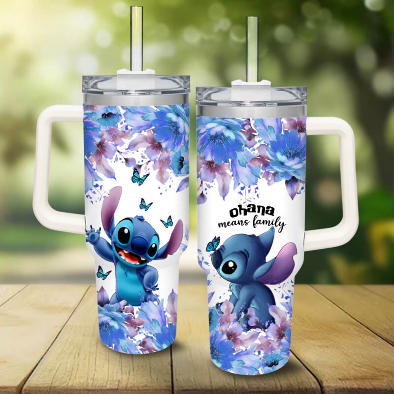 Stitch Cartoon Custom Stanley Quencher 40oz Stainless Steel Tumbler With Handle - Threewoofs - Image 5