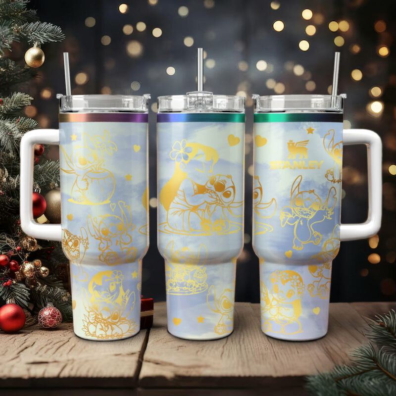 Stitch Cartoon Custom Stanley Quencher 40oz Stainless Steel Tumbler With Handle - Threewoofs