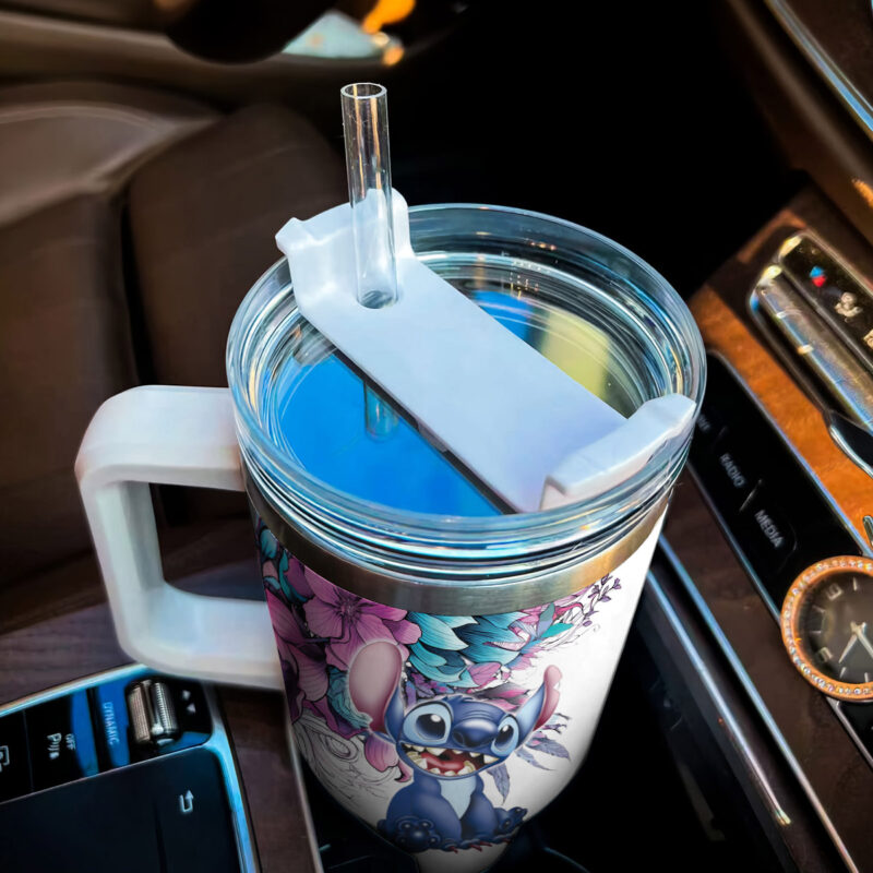 Stitch Cartoon Custom Stanley Quencher 40oz Stainless Steel Tumbler With Handle - Threewoofs - Image 4