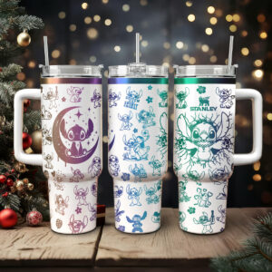 Stitch Cartoon Custom Stanley Quencher 40oz Stainless Steel Tumbler With Handle - Threewoofs