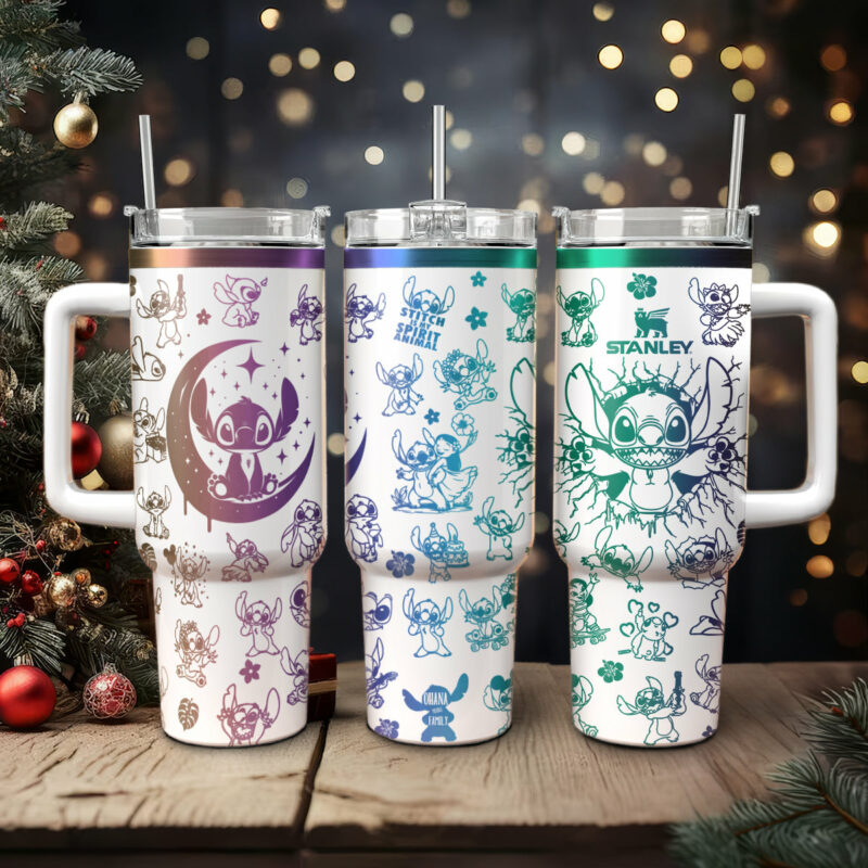 Stitch Cartoon Custom Stanley Quencher 40oz Stainless Steel Tumbler With Handle - Threewoofs
