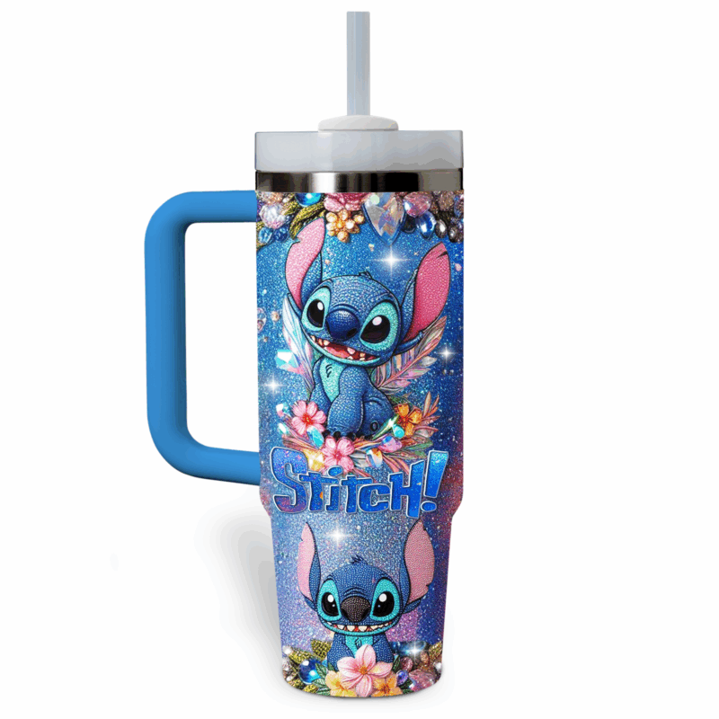 Stitch Cartoon Custom Stanley Quencher 40oz Stainless Steel Tumbler With Handle - Threewoofs - Image 2