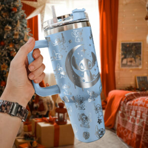 Stitch Cartoon Custom Stanley Quencher 40oz Stainless Steel Tumbler With Handle - Threewoofs
