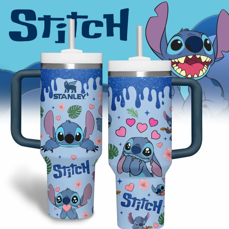 Stitch Cartoon Custom Stanley Quencher 40oz Stainless Steel Tumbler With Handle - Threewoofs