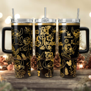 Stitch Cartoon Custom Stanley Quencher 40oz Stainless Steel Tumbler With Handle - Threewoofs