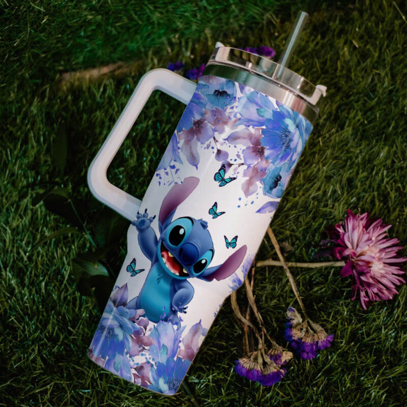 Stitch Cartoon Custom Stanley Quencher 40oz Stainless Steel Tumbler With Handle - Threewoofs - Image 10