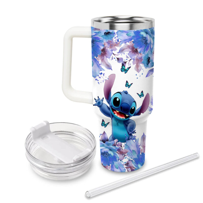 Stitch Cartoon Custom Stanley Quencher 40oz Stainless Steel Tumbler With Handle - Threewoofs - Image 6