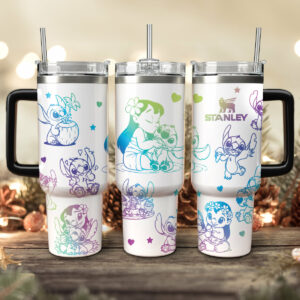 Stitch Cartoon Custom Stanley Quencher 40oz Stainless Steel Tumbler With Handle - Threewoofs