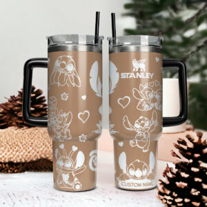 Stitch Cartoon Custom Stanley Quencher 40oz Stainless Steel Tumbler With Handle - Threewoofs