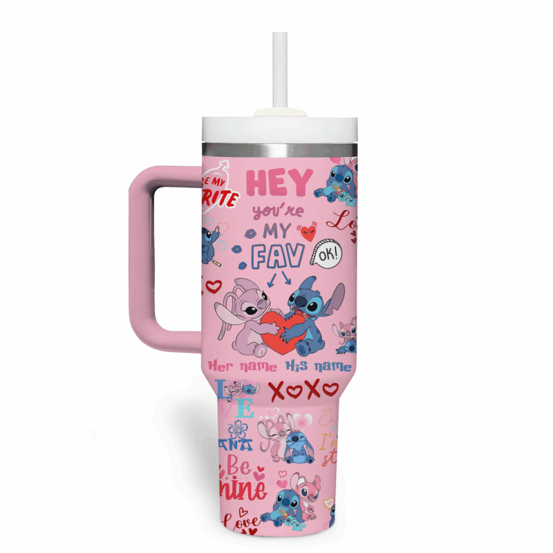 Stitch Cartoon Custom Stanley Quencher 40oz Stainless Steel Tumbler With Handle - Threewoofs - Image 3