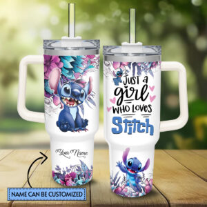 Stitch Cartoon Custom Stanley Quencher 40oz Stainless Steel Tumbler With Handle - Threewoofs