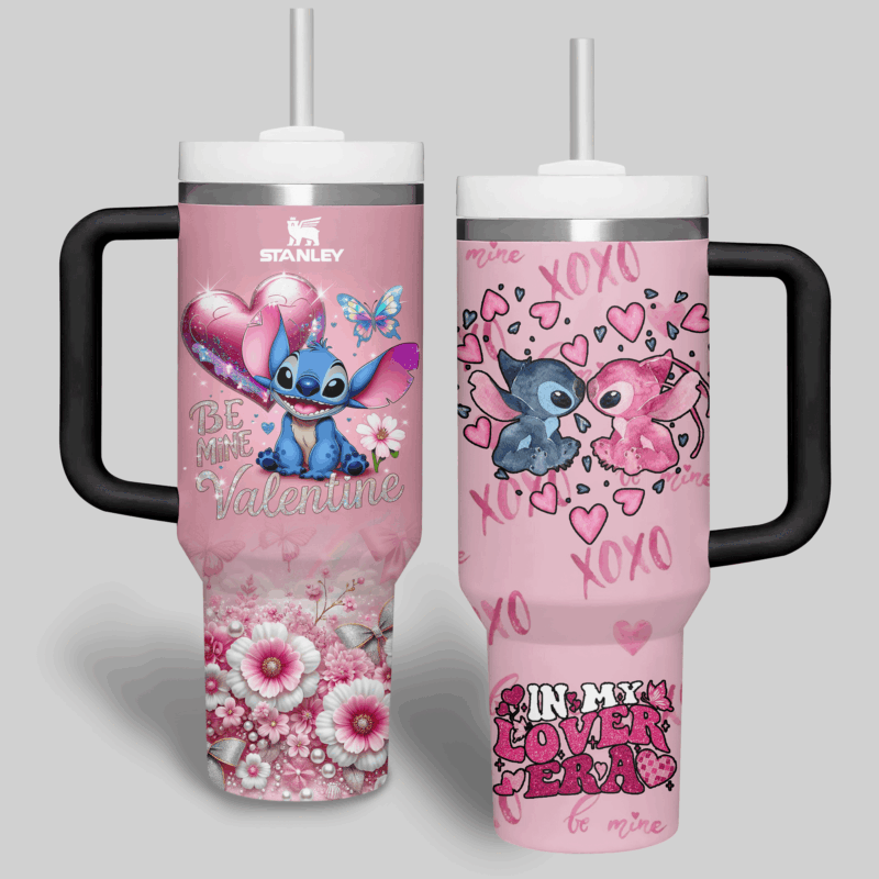 Stitch Cartoon Custom Stanley Quencher 40oz Stainless Steel Tumbler With Handle - Threewoofs - Image 4