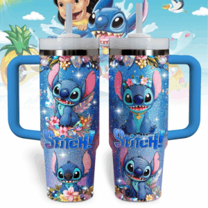 Stitch Cartoon Custom Stanley Quencher 40oz Stainless Steel Tumbler With Handle - Threewoofs