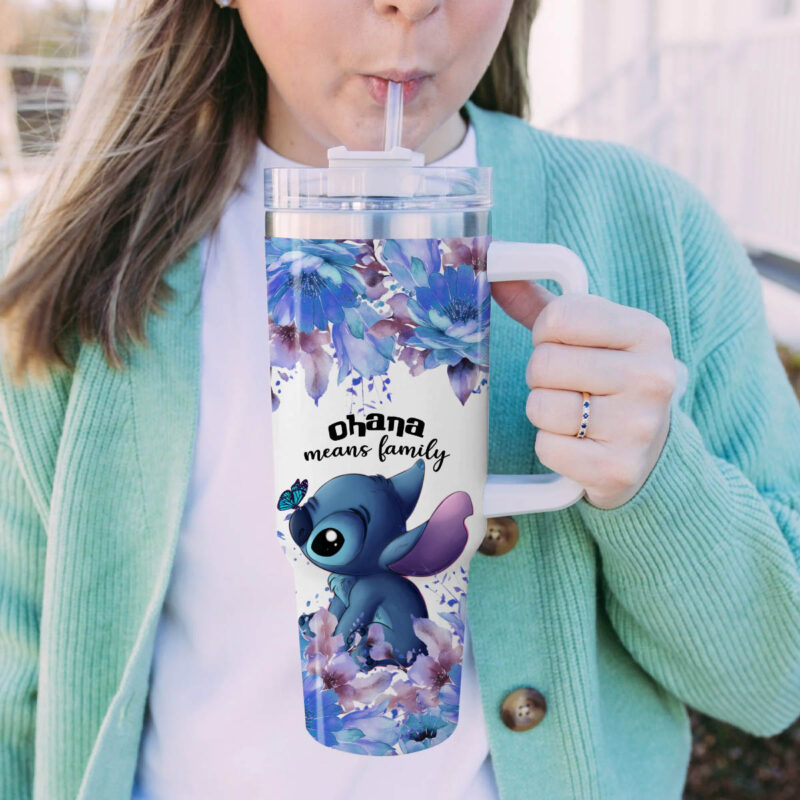 Stitch Cartoon Custom Stanley Quencher 40oz Stainless Steel Tumbler With Handle - Threewoofs - Image 9