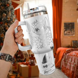 Stitch Cartoon Custom Stanley Quencher 40oz Stainless Steel Tumbler With Handle - Threewoofs