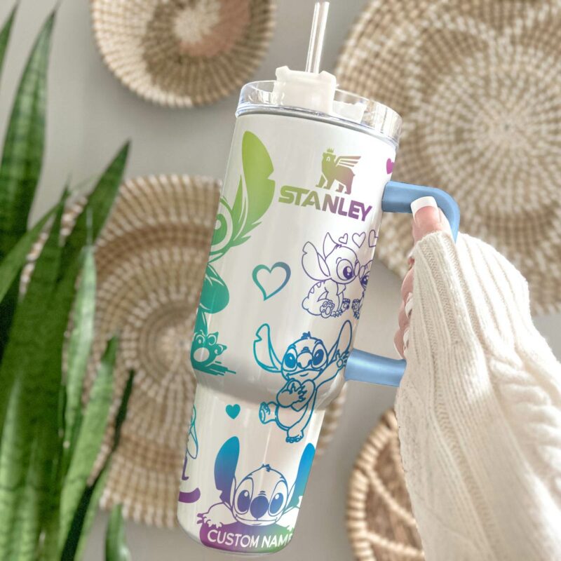 Stitch Cartoon Custom Stanley Quencher 40oz Stainless Steel Tumbler With Handle - Threewoofs - Image 2